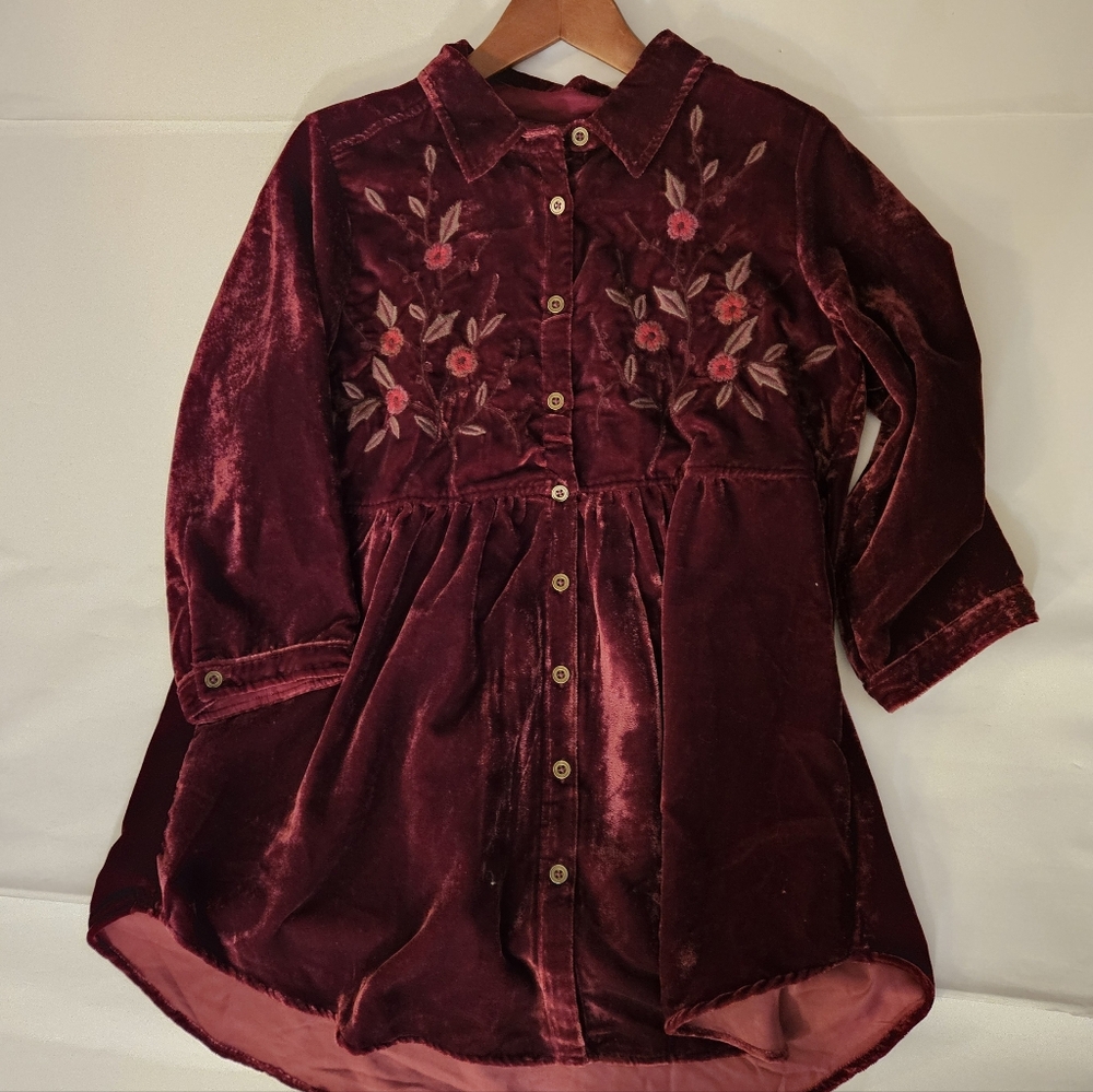 Burgundy Red Velvet tunic- top floral  embroidered Sizs XS
